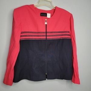 Vintage 18 Plus size MHM Blouse Jacket Colorblock zipper top GG